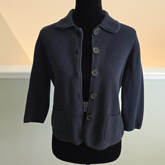 Karen Scott Black Cotton Cropped Button Down Cardigan Sweater NWOT - Picture 1 of 4